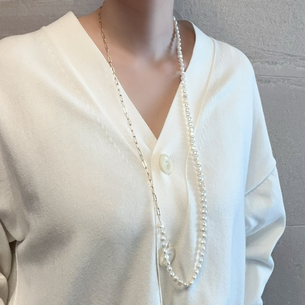 "bellbind ベルバインド"  ペーパークリップチェーン　パール　ロングネックレス　（長さオーダー可） - hikari pearl.