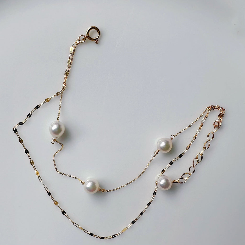 "leaf  リーフ" k10 k18  アコヤパール　２連チェーン　ブレスレット - hikari pearl.