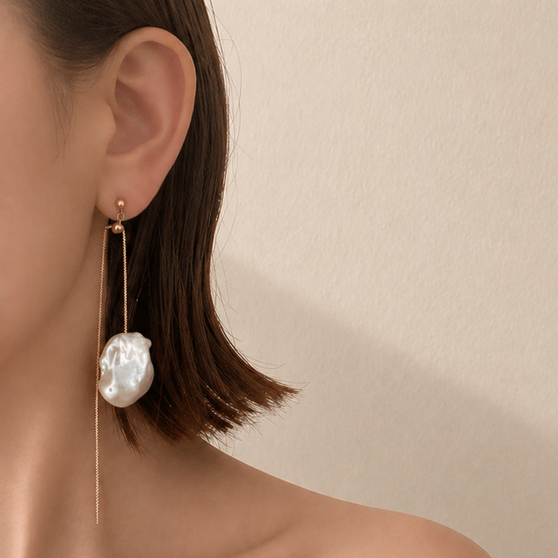 No.12 oyster baroque long chain weddingピアス　イヤリング - hikari pearl.