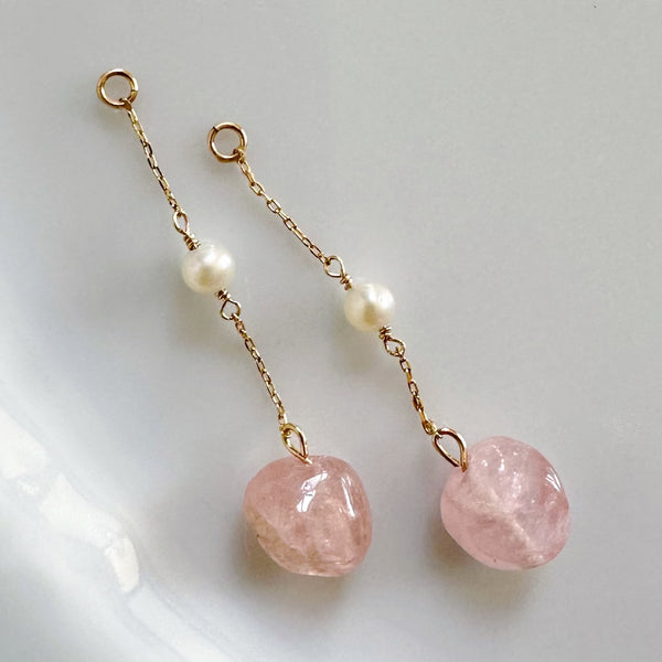 k10/k18 rose quartz  pearl  station charm ピンク　イヤリング