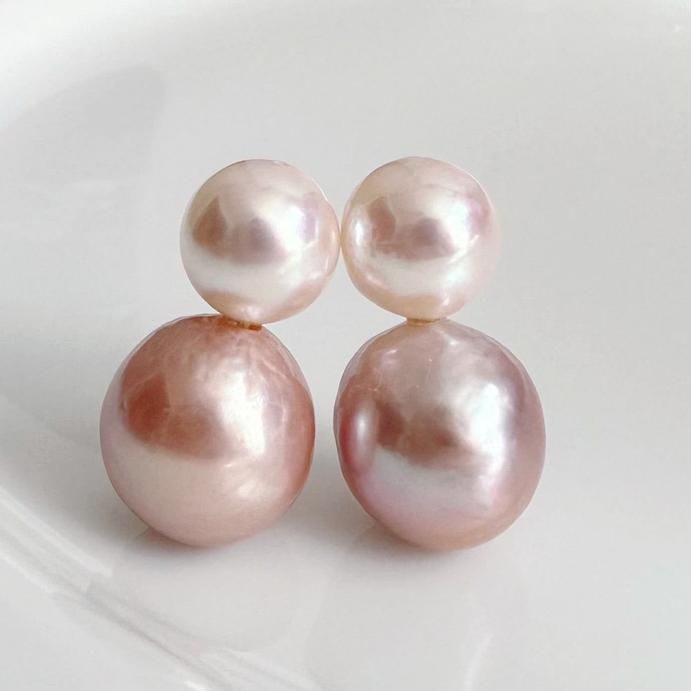 一点もの　k18 Akoya pink  pearl ピアス - hikari pearl.