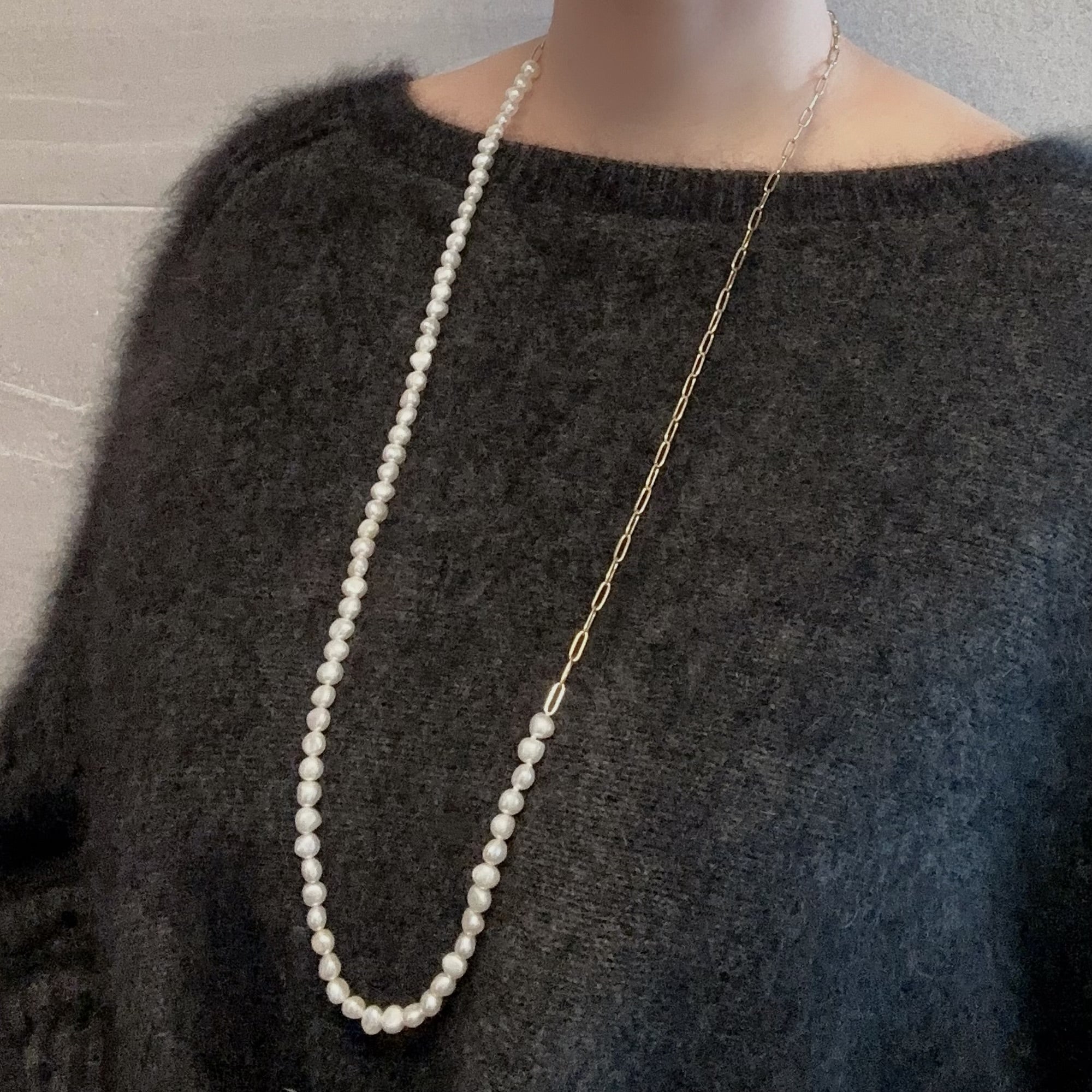 "bellbind ベルバインド"  ペーパークリップチェーン　パール　ロングネックレス　（長さオーダー可） - hikari pearl.