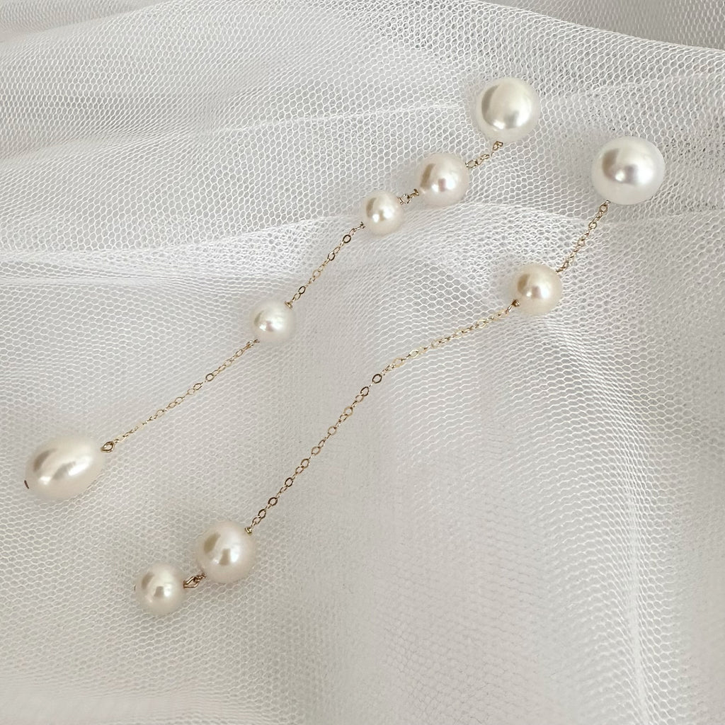 No.17 asymmetry wedding long ピアス　イヤリング - hikari pearl.