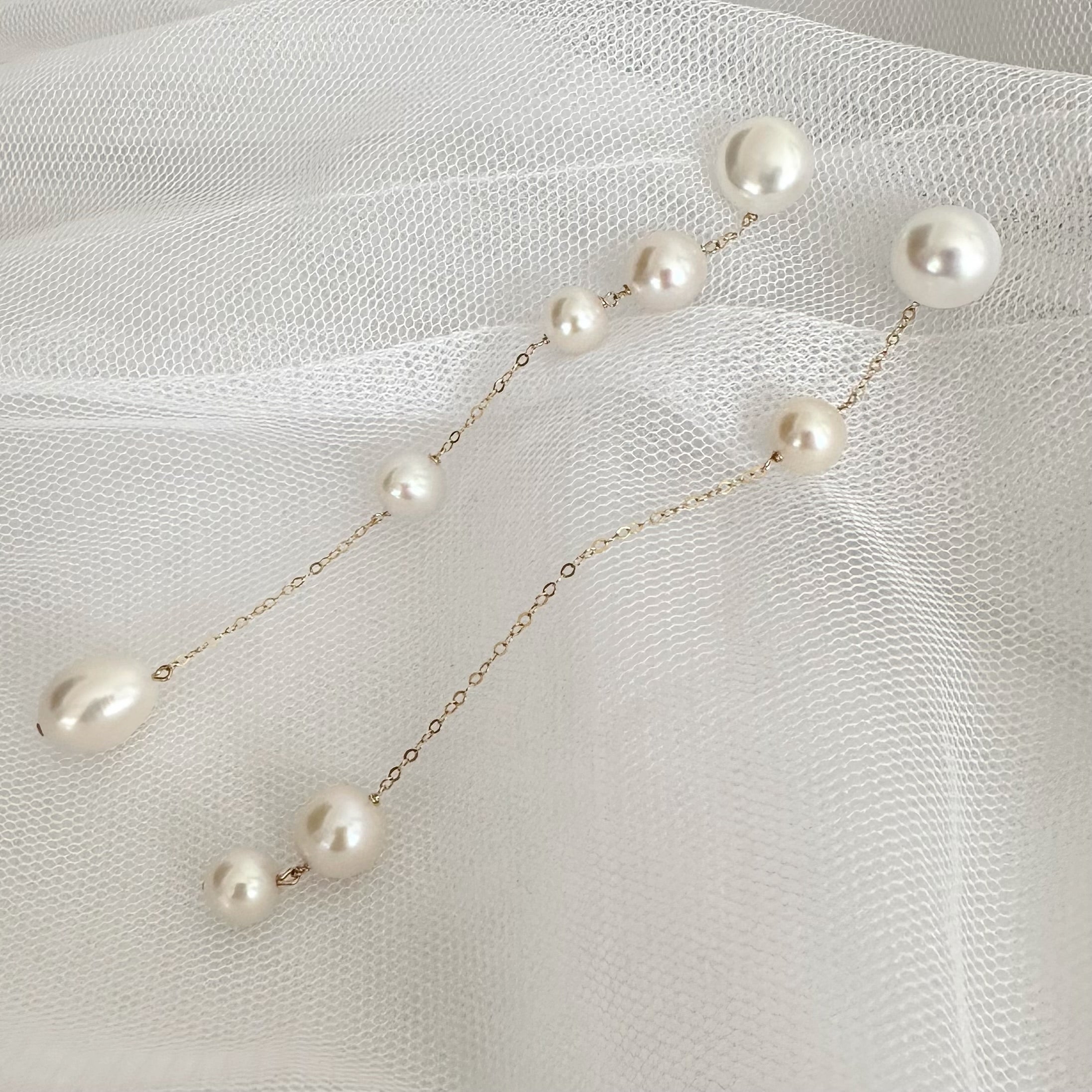 No.17 asymmetry wedding long ピアス　イヤリング - hikari pearl.