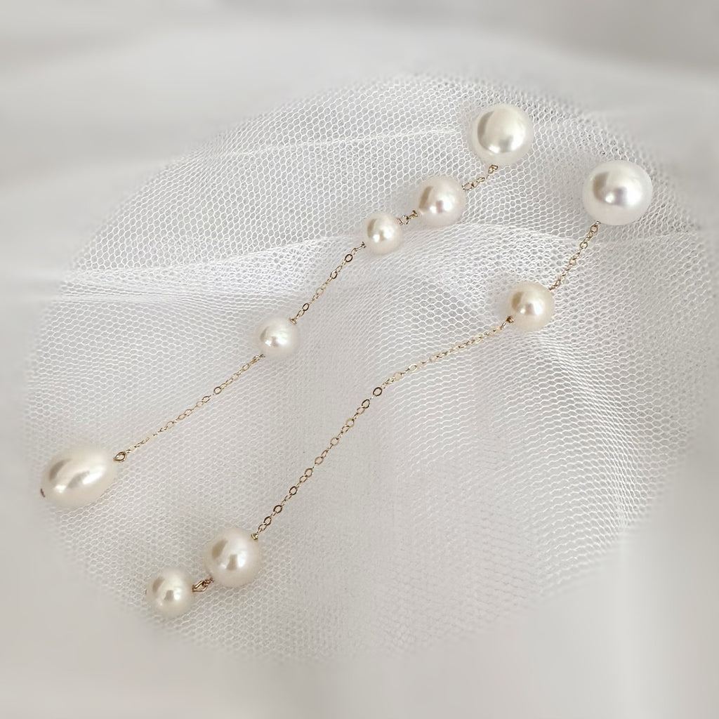 No.17 asymmetry wedding long ピアス　イヤリング - hikari pearl.