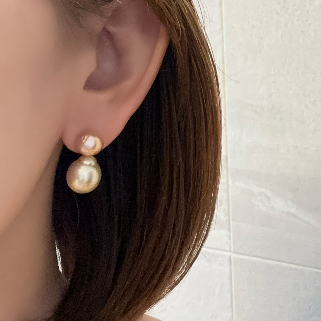 一点もの　k18 champagne color South Sea pearl ピアス - hikari pearl.