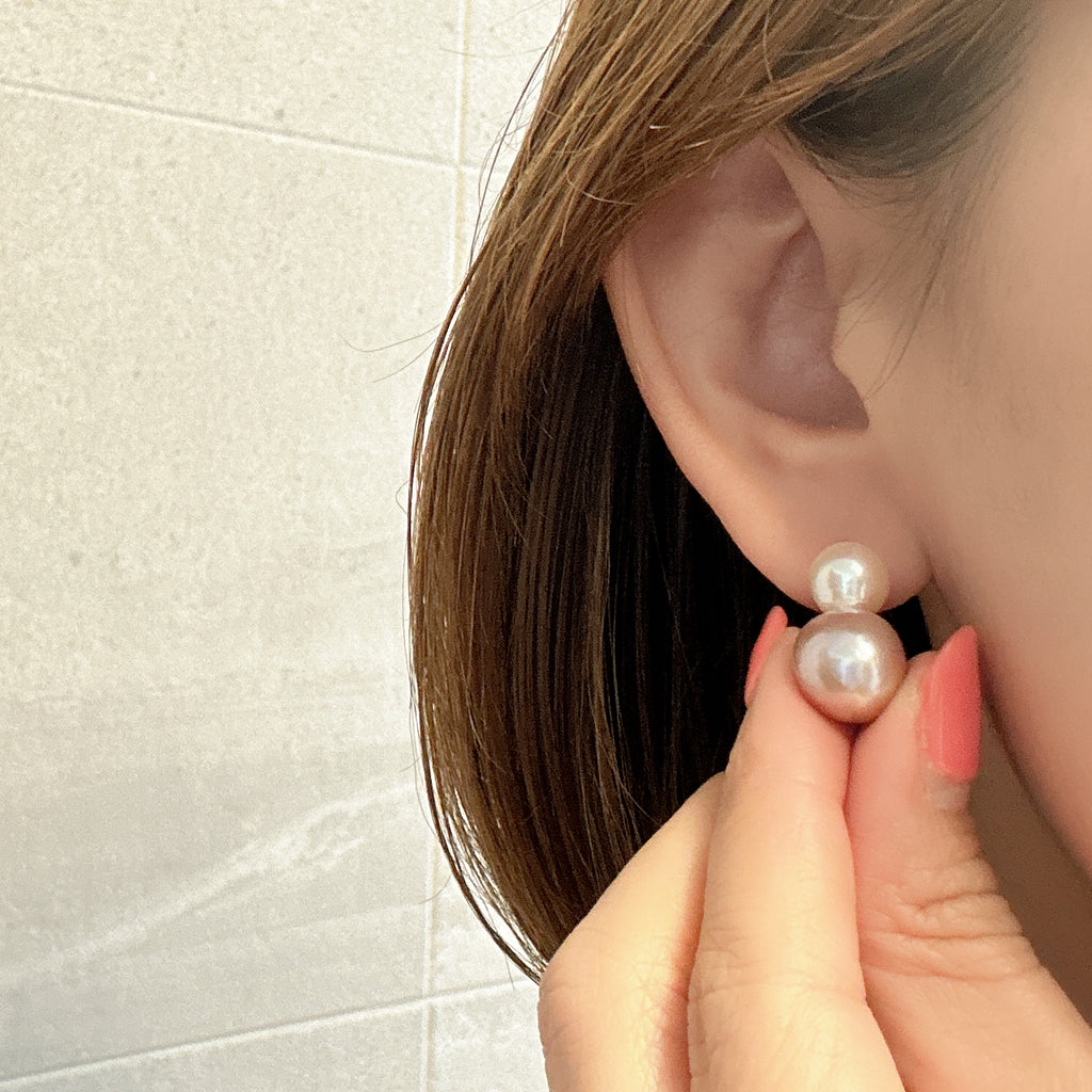 一点もの　k18 Akoya pink  pearl ピアス - hikari pearl.