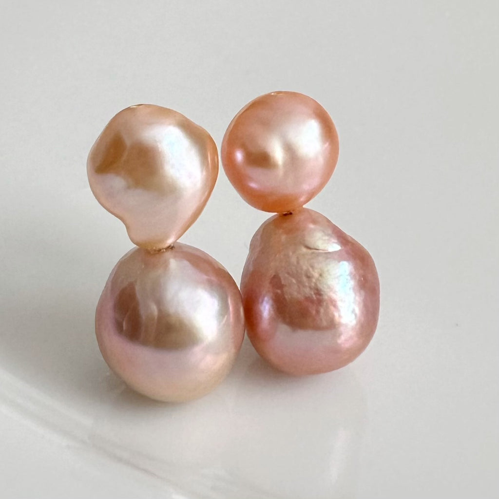 一点もの　k18 sunset color double  pearl ピアス - hikari pearl.