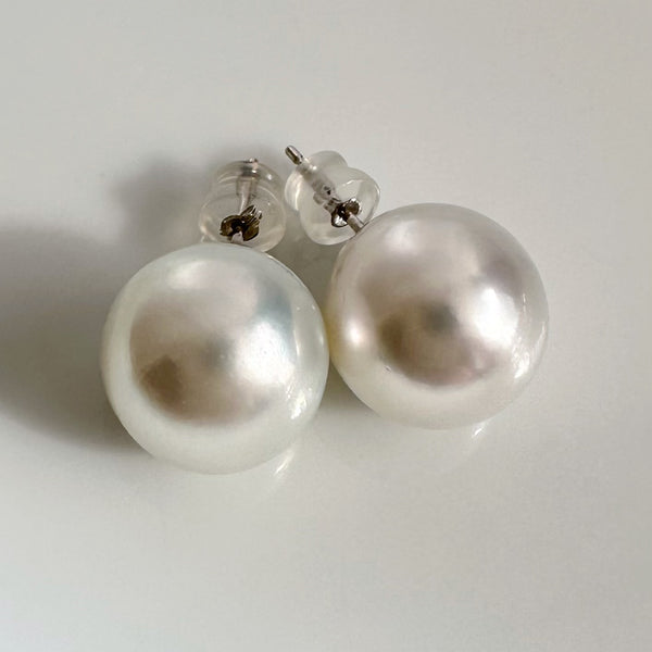 One-of-a-kind 14k white gold South Sea pearl earrings, 13.99mm