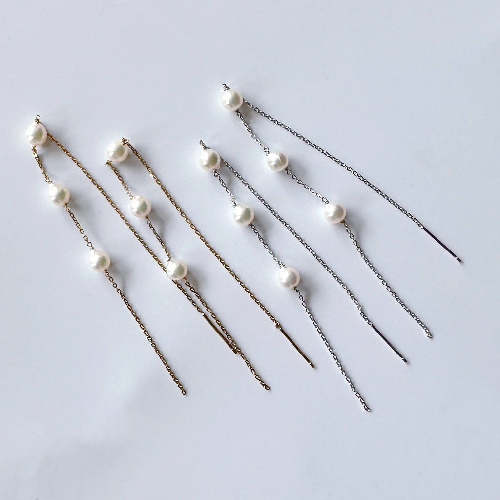 beautiful Akoya long chain waddingピアス