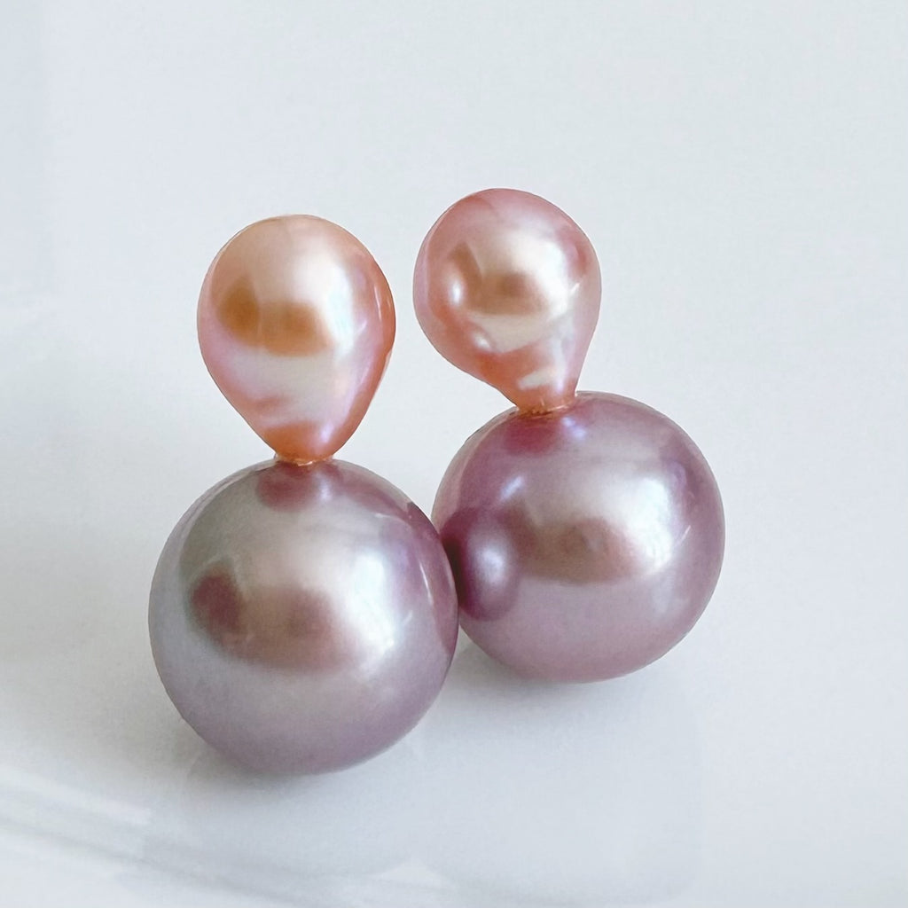 一点もの　k18 pink purple  pearl ピアス - hikari pearl.