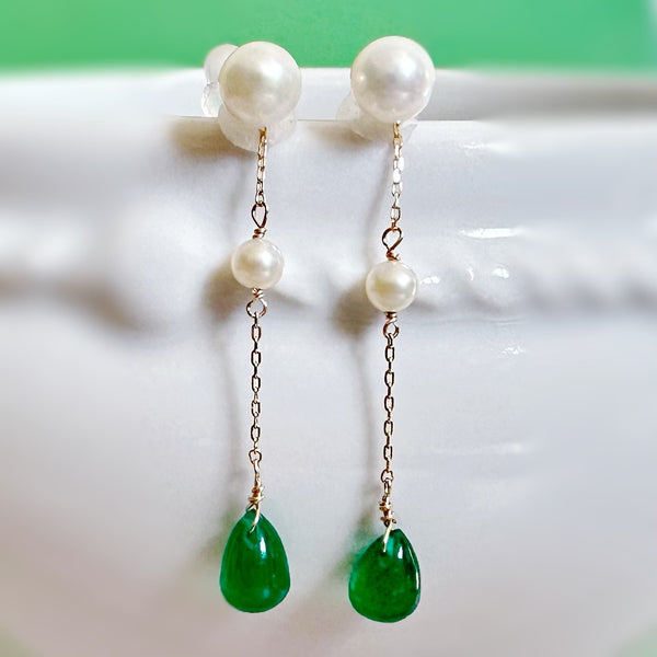 k10/k18 green onyx  pearl station charm ピアス　イヤリング