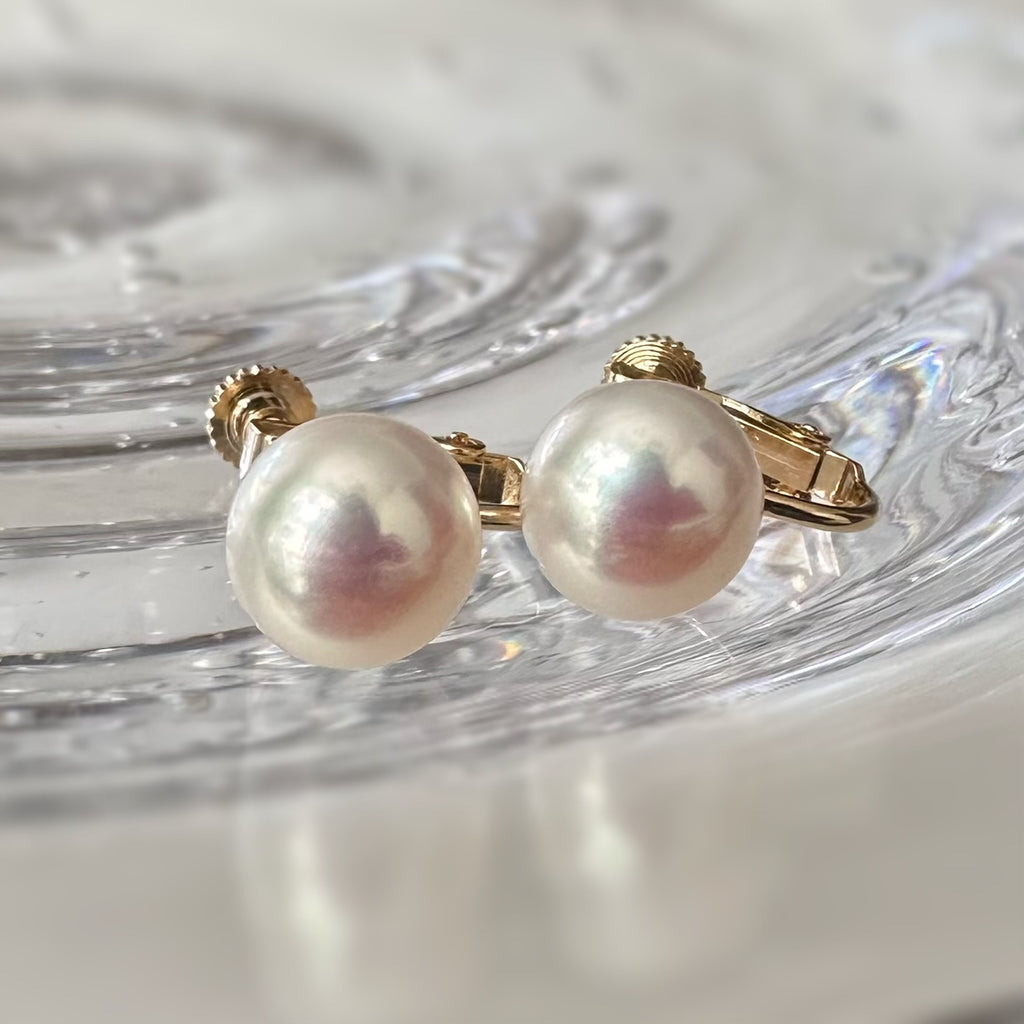 Fresh water button  9.5mm pearl nudeピアス - hikari pearl.