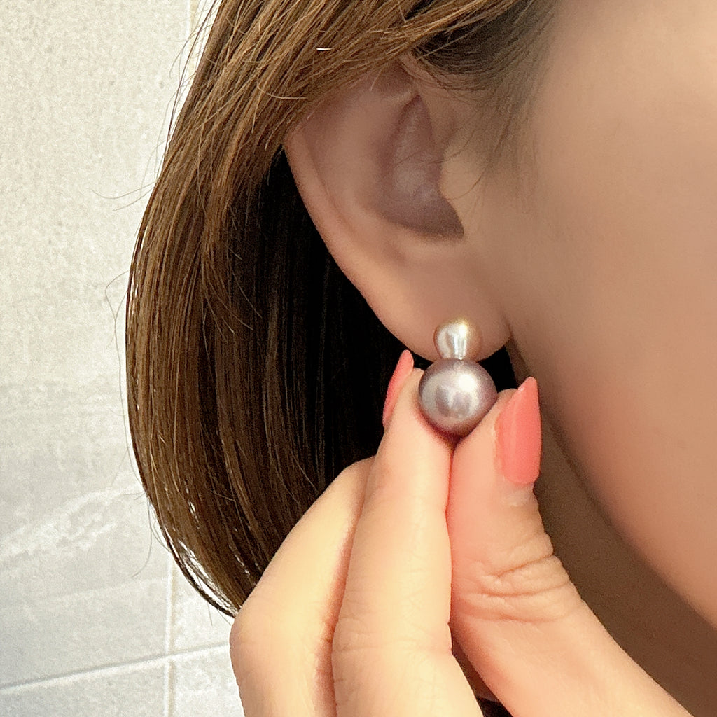 一点もの　k18 pink purple  pearl ピアス - hikari pearl.