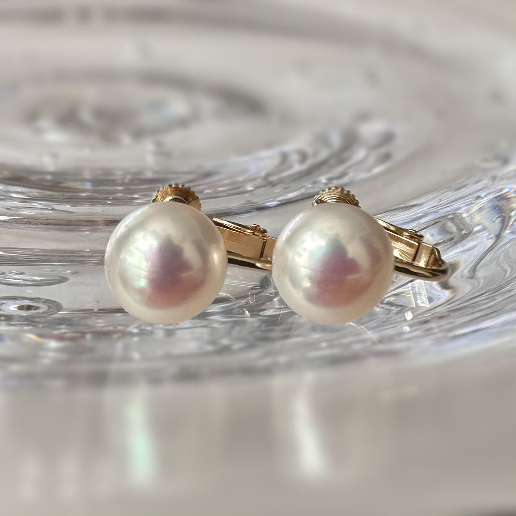 Fresh water button  9.5mm pearl nudeピアス - hikari pearl.