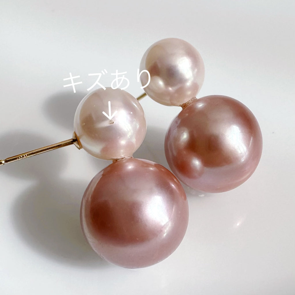 一点もの　k18 Akoya pink  pearl double  pearl ピアス - hikari pearl.