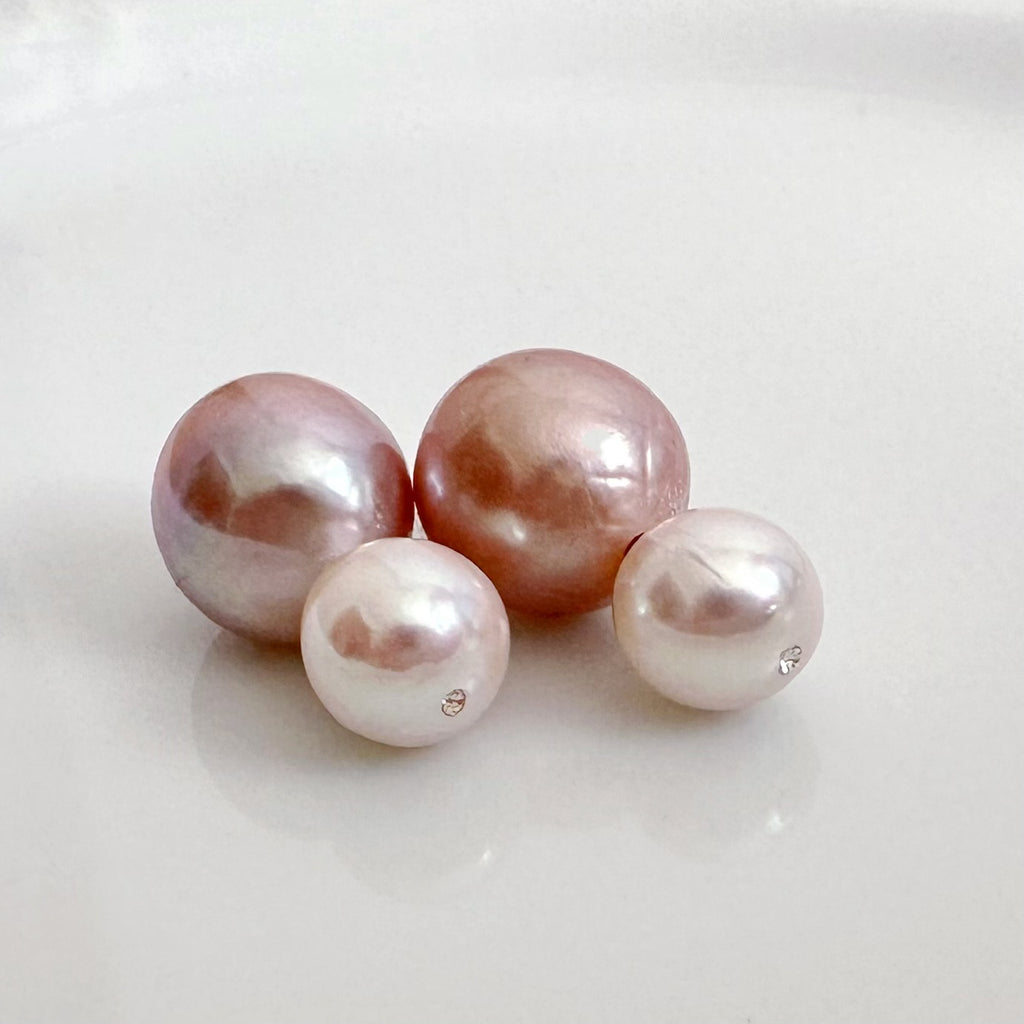 一点もの　k18 Akoya pink  pearl ピアス - hikari pearl.
