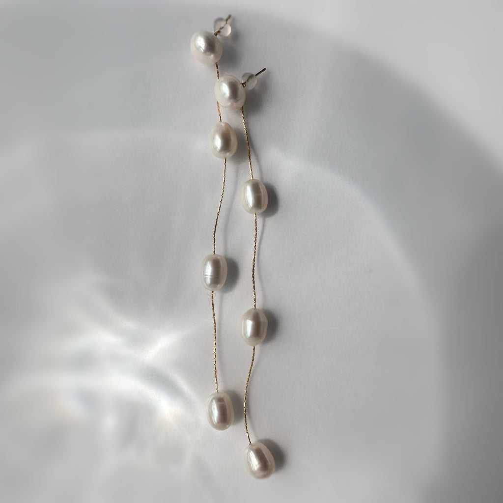 "Ligne Quatre リーニュ キャトル" バロックパール　4連 ロングピアス　イヤリング  wedding - hikari pearl.