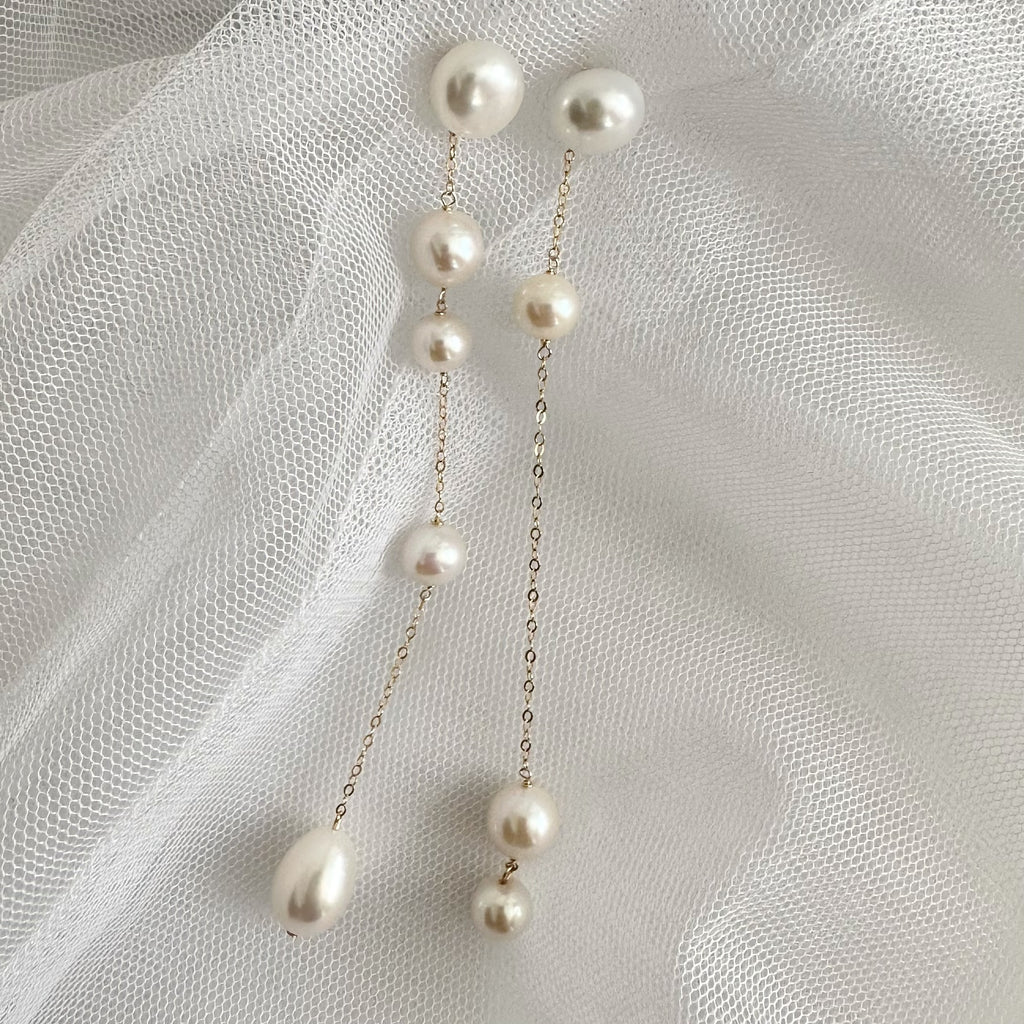 No.17 asymmetry wedding long ピアス　イヤリング - hikari pearl.