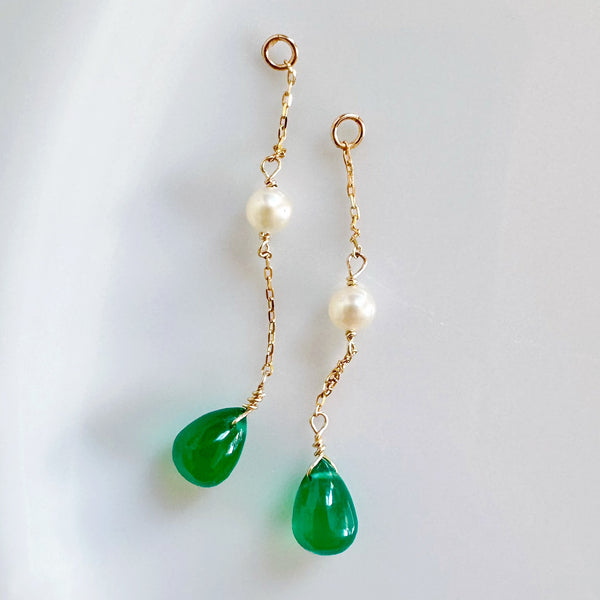 k10/k18 green onyx  pearl station charm ピアス　イヤリング