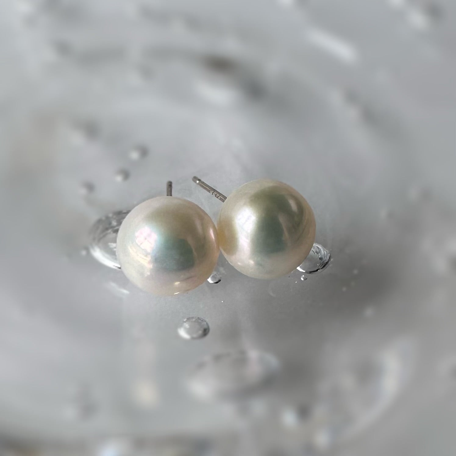 Freshwater pearl button 10mm nudeピアス イヤリング - hikari pearl.
