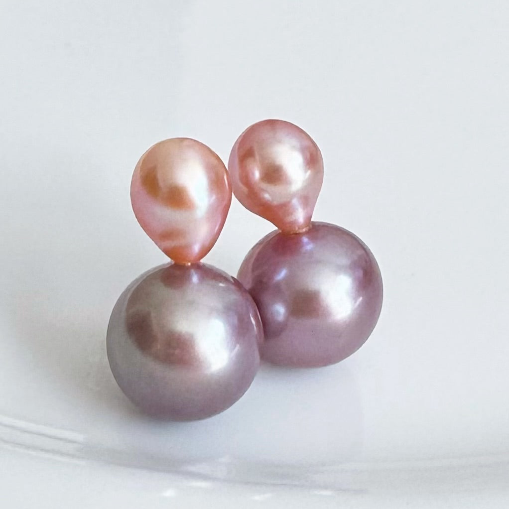 一点もの　k18 pink purple  pearl ピアス - hikari pearl.