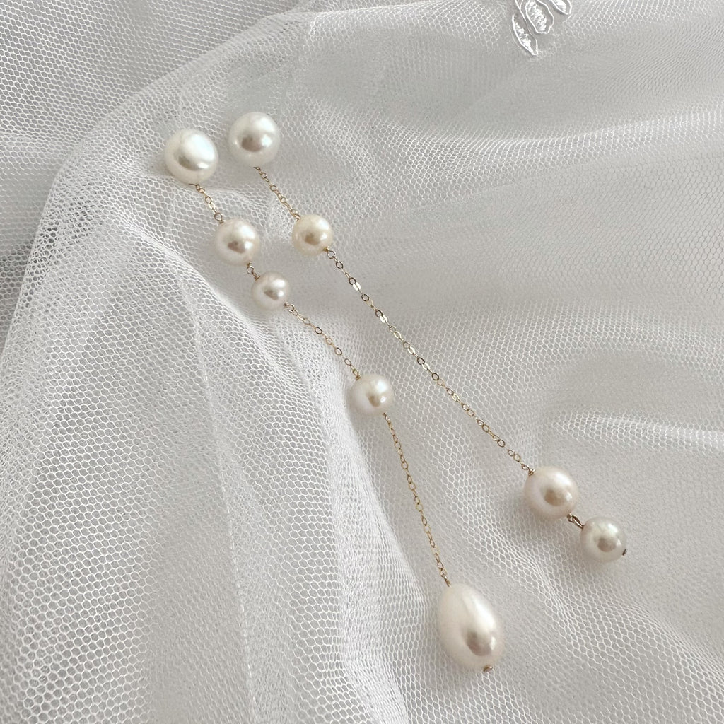 No.17 asymmetry wedding long ピアス　イヤリング - hikari pearl.