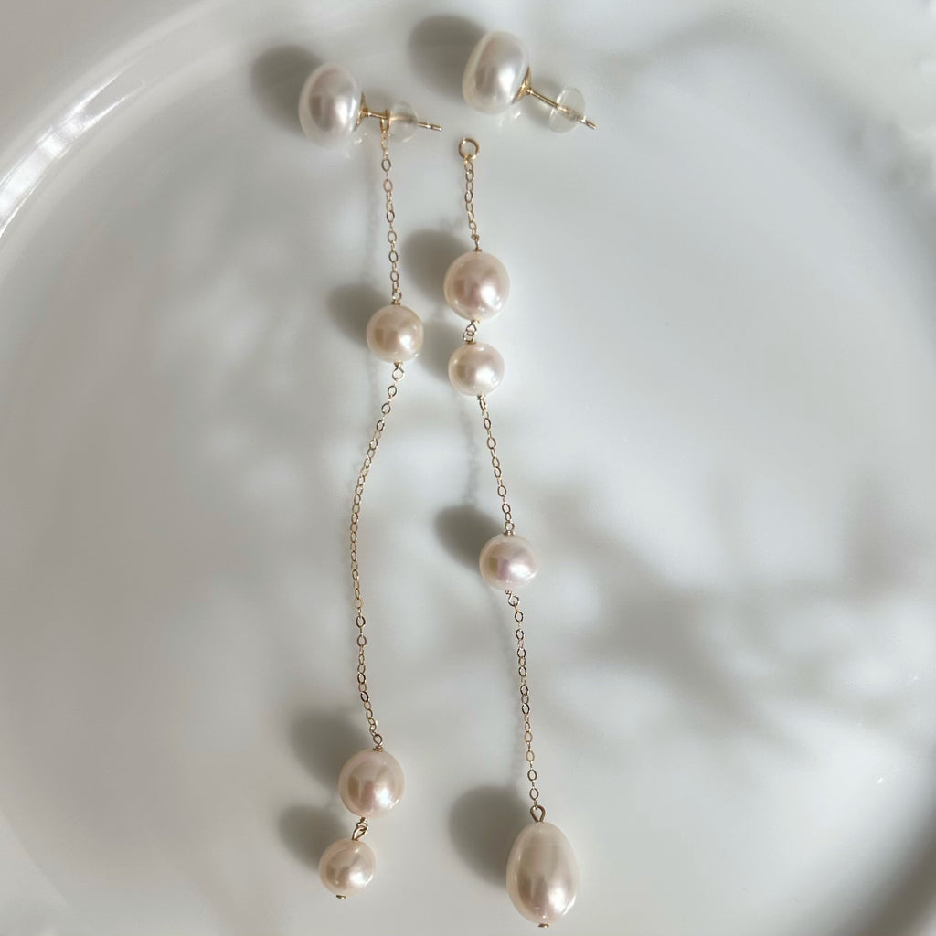 No.17 asymmetry wedding long ピアス　イヤリング - hikari pearl.