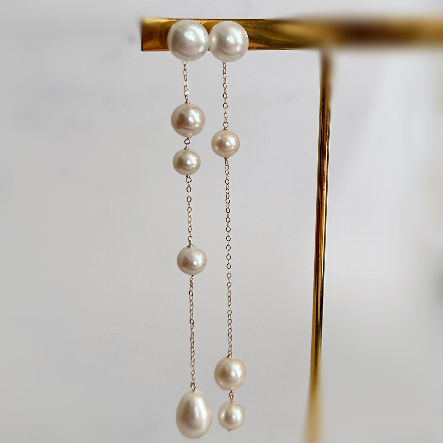 No.17 asymmetry wedding long ピアス　イヤリング - hikari pearl.