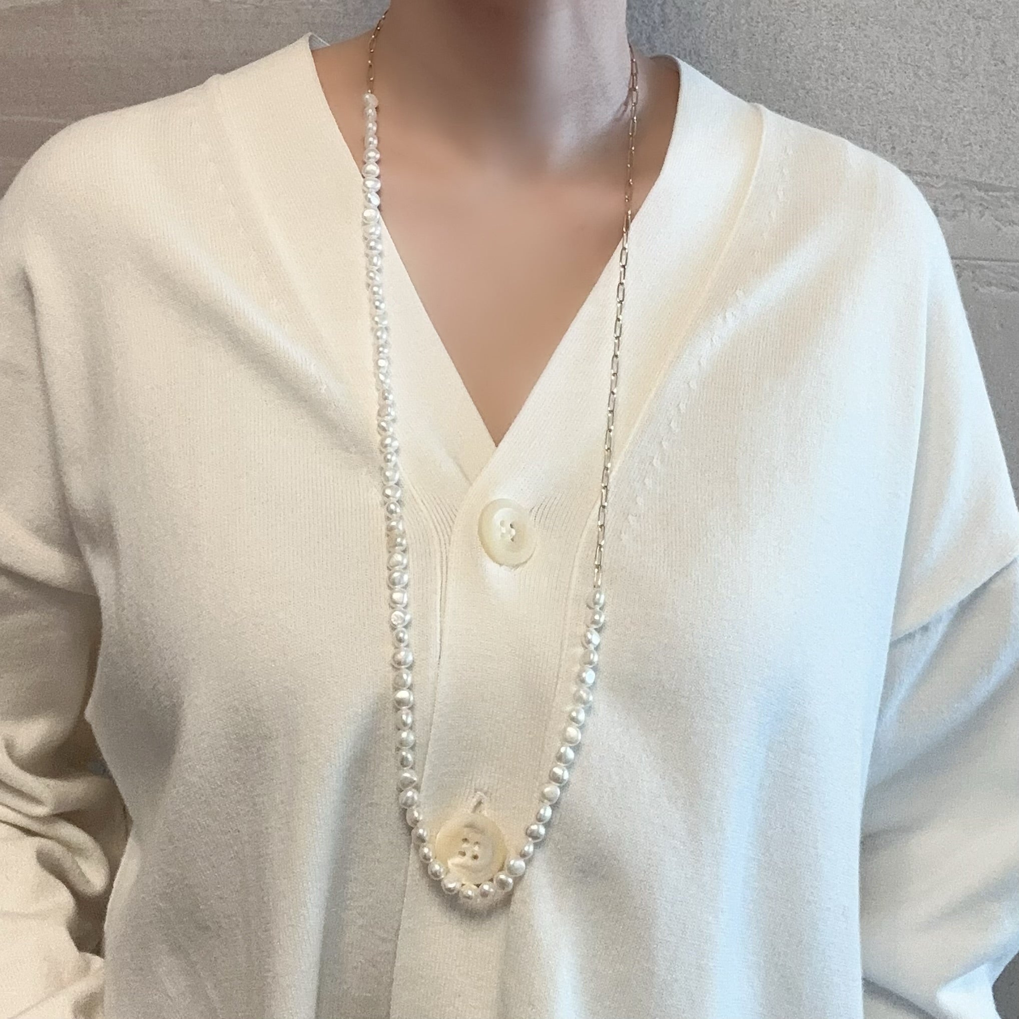 "bellbind ベルバインド"  ペーパークリップチェーン　パール　ロングネックレス　（長さオーダー可） - hikari pearl.