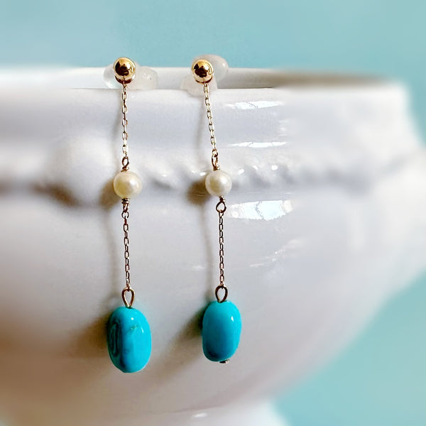 k10/k18  sleeping beauty turquoise  pearl station ピアス　イヤリング