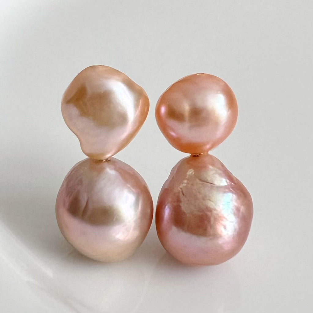 一点もの　k18 sunset color double  pearl ピアス - hikari pearl.