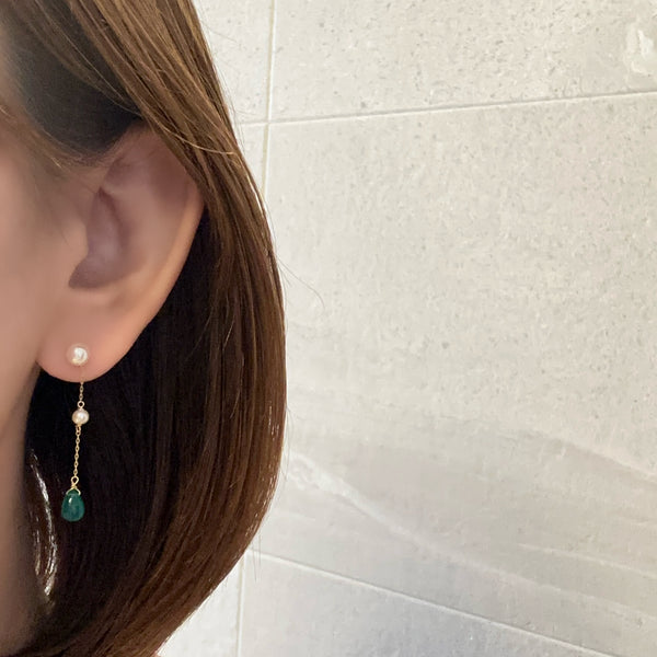 k10/k18 green onyx  pearl station charm ピアス　イヤリング