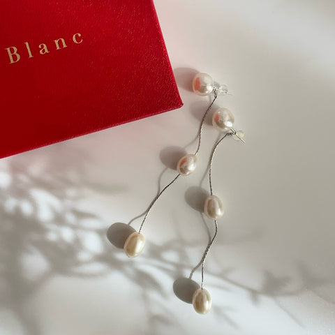 silver kobore long 3  pearl station weddingピアス イヤリング - hikari pearl.