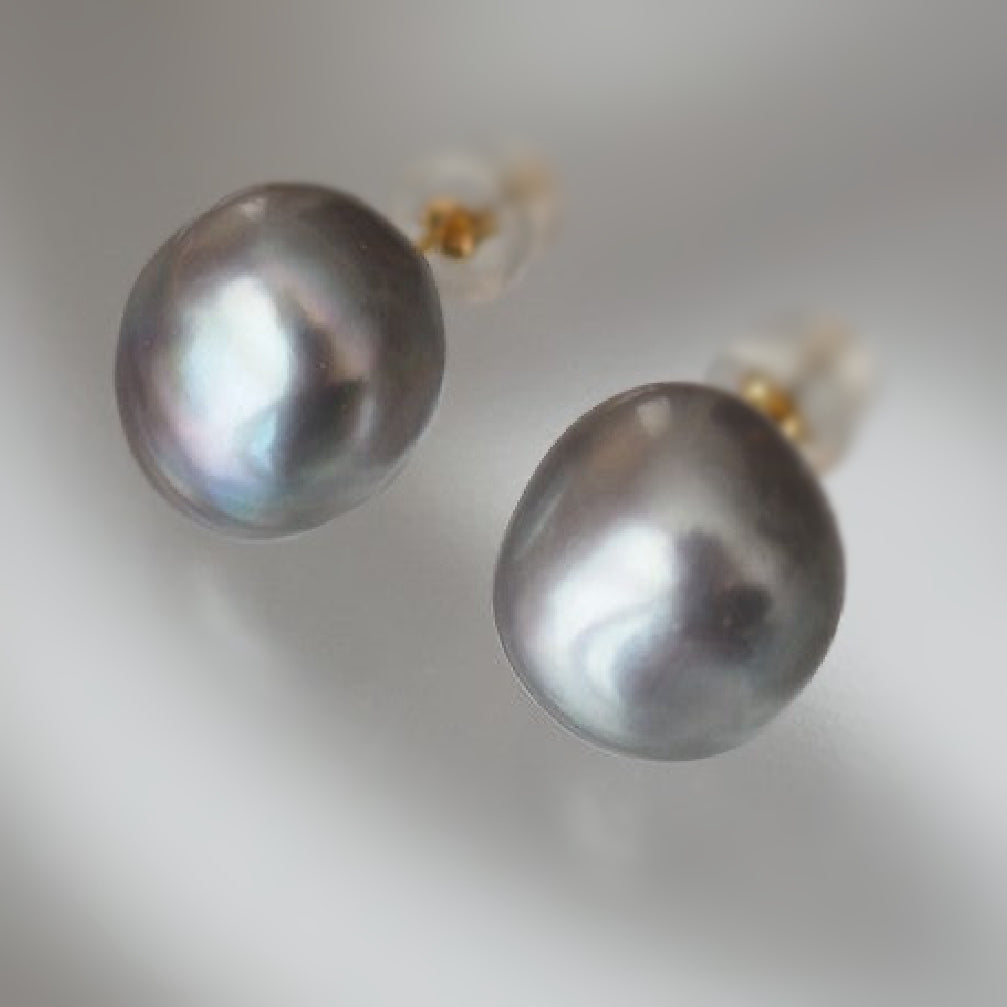 "Pearl Plump Gray パール プランプ グレー" ピアス　イヤリング - hikari pearl.