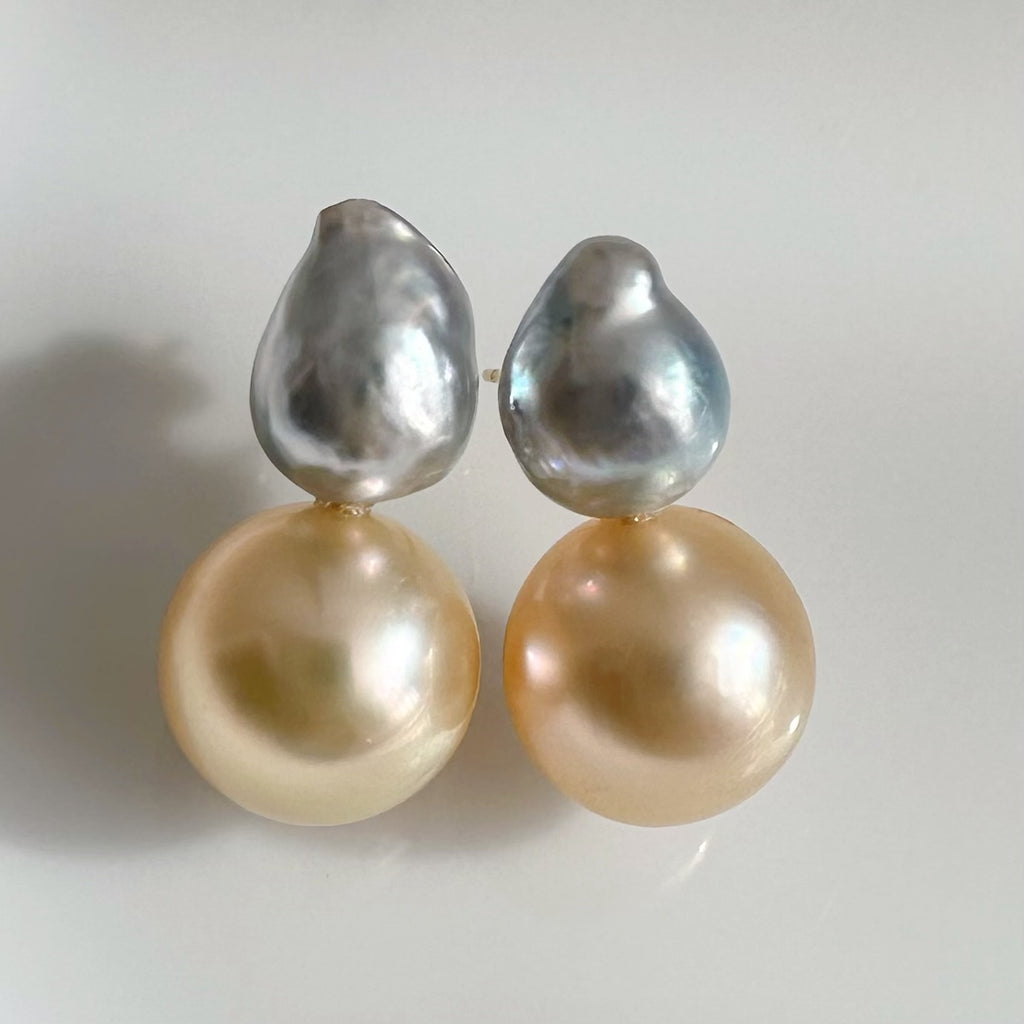 一点もの　k10 Akoya South Sea pearl double pearl ピアス - hikari pearl.