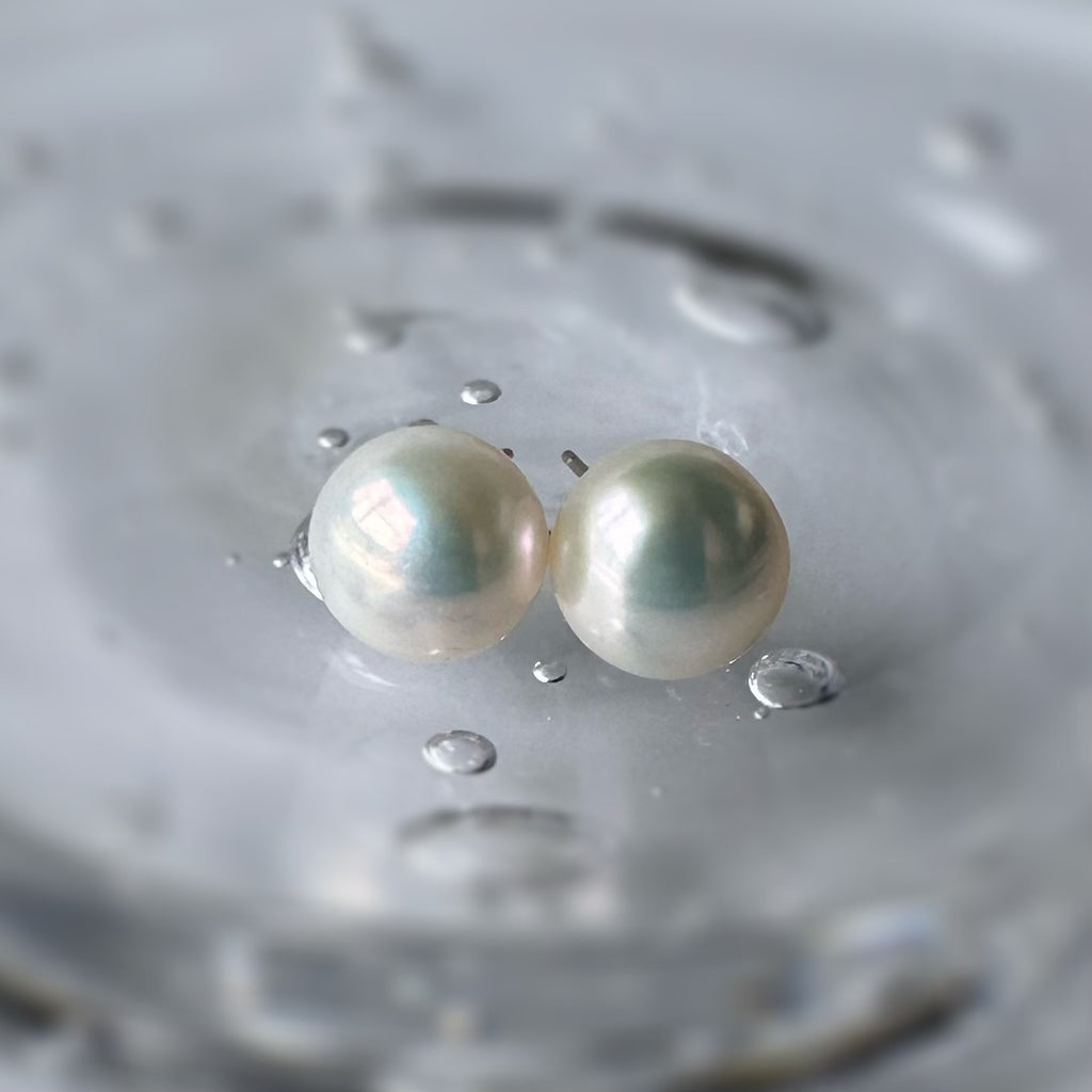Freshwater pearl button 10mm nudeピアス イヤリング - hikari pearl.