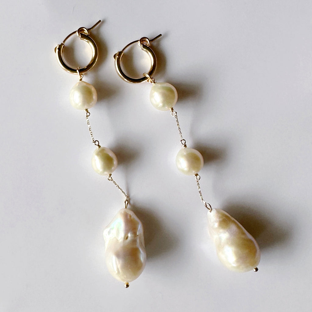 k10 chain teardrop×oyster baroque  pearl wadding ピアス　イヤリング - hikari pearl.