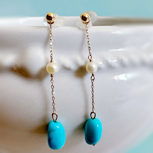 k10/k18  sleeping beauty turquoise  pearl station ピアス　イヤリング