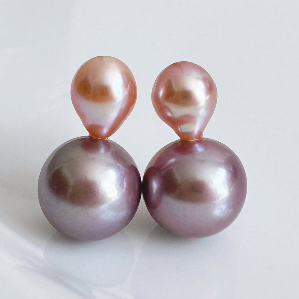 一点もの　k18 pink purple  pearl ピアス - hikari pearl.