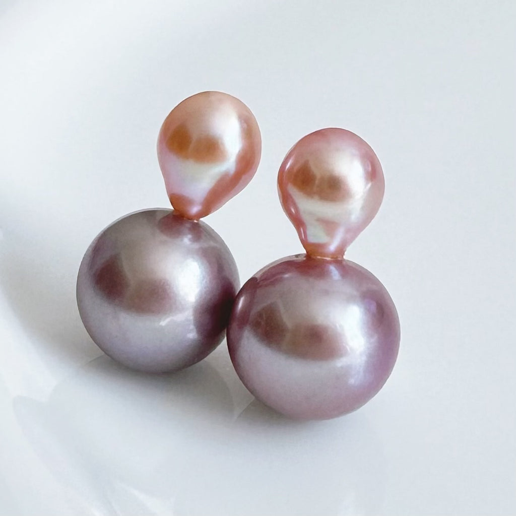 一点もの　k18 pink purple  pearl ピアス - hikari pearl.