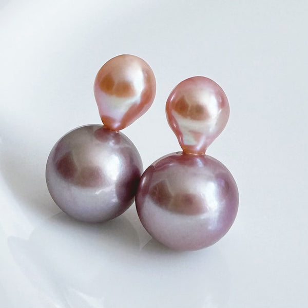 一点もの　k18 pink purple  pearl ピアス