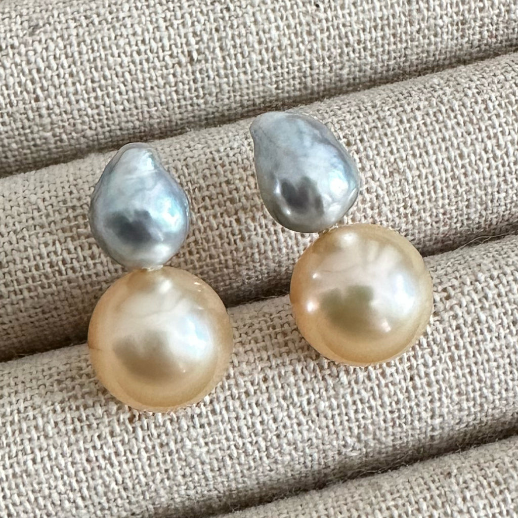 一点もの　k10 Akoya South Sea pearl double pearl ピアス - hikari pearl.
