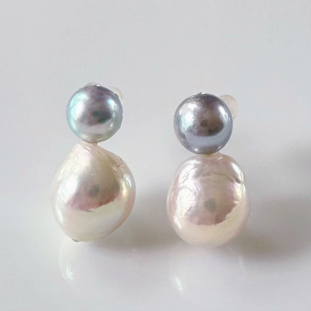 natural blue akoya twin  pearl ピアス　イヤリング - hikari pearl.
