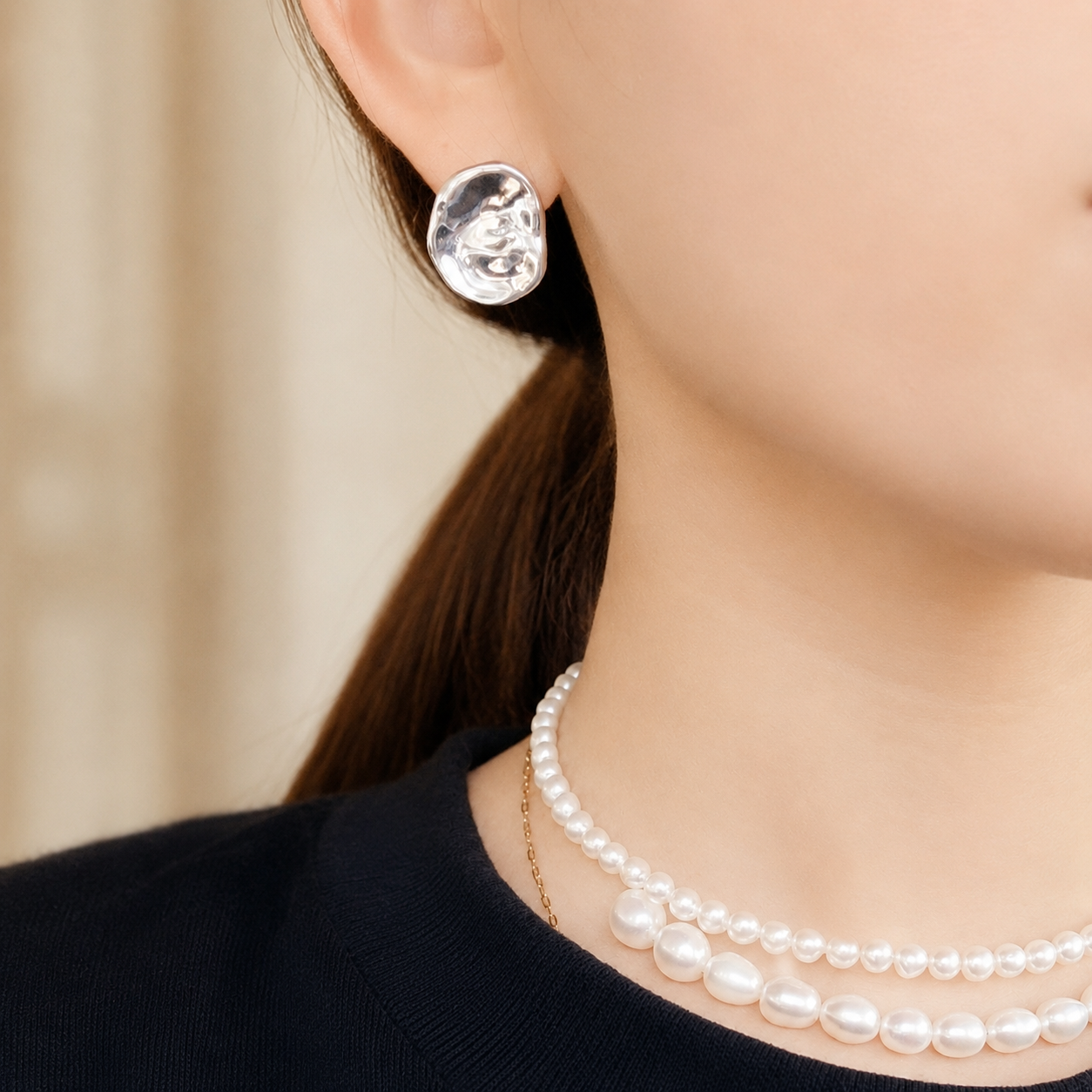 silver broad beans  pearl ピアス　イヤリング - hikari pearl.