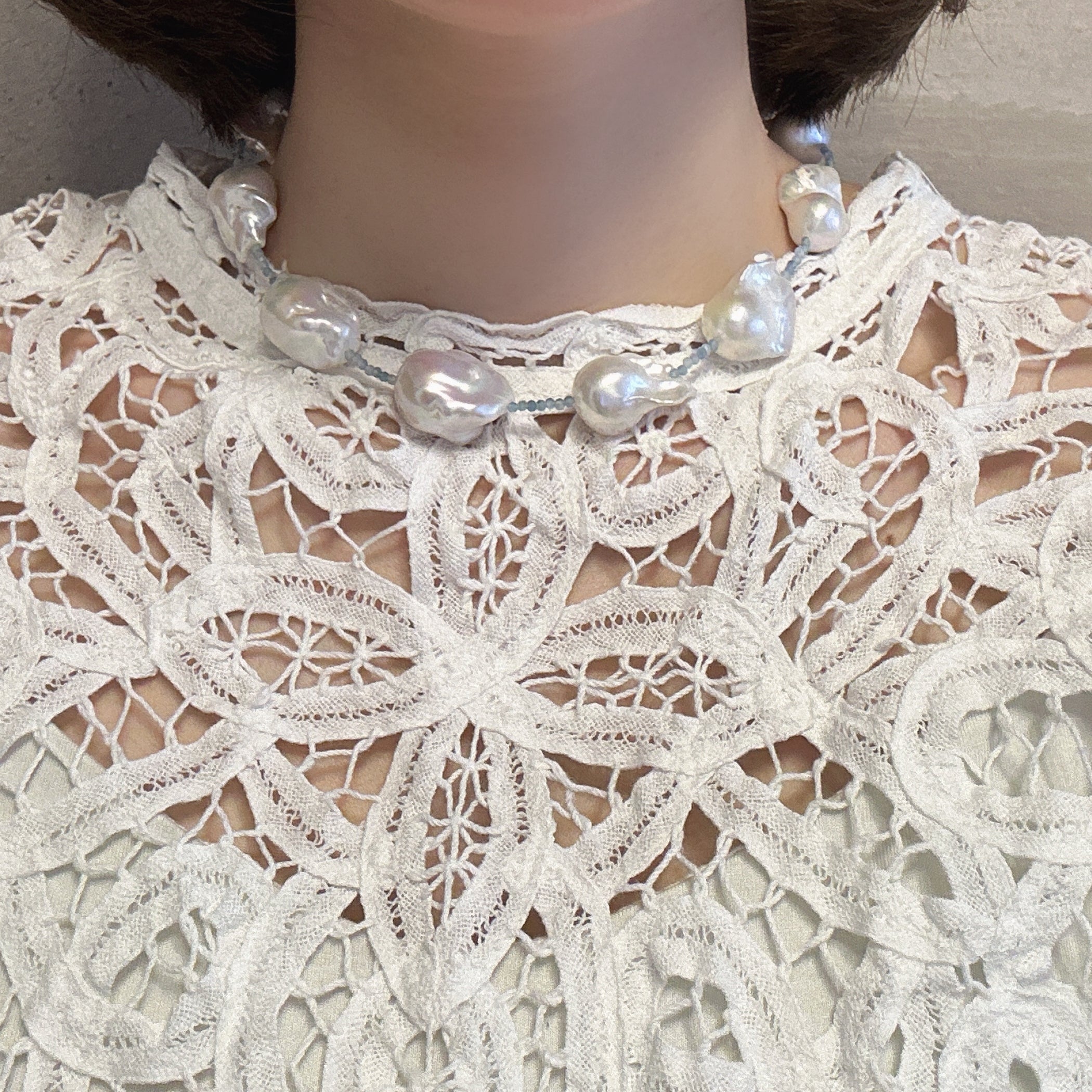 aquamarine baroque pearl station necklace