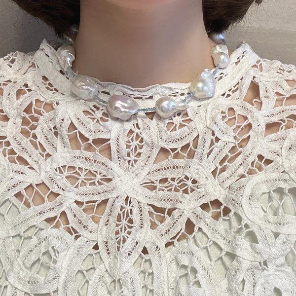 aquamarine baroque  pearl station necklace