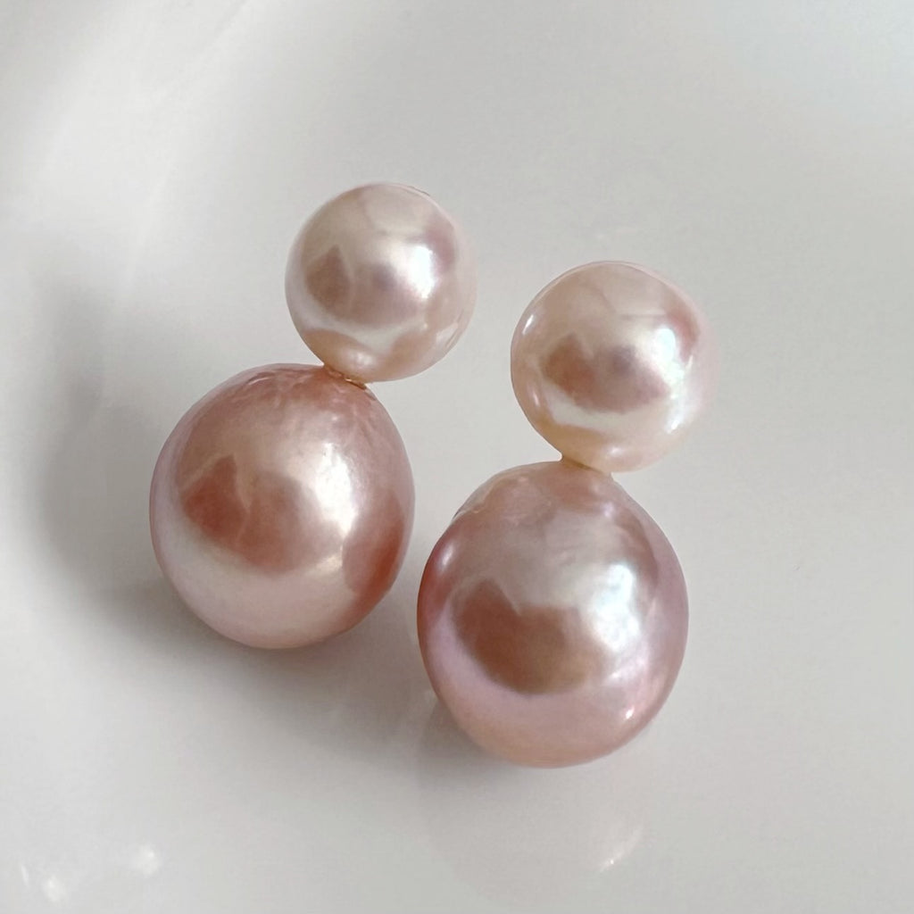 一点もの　k18 Akoya pink  pearl ピアス - hikari pearl.