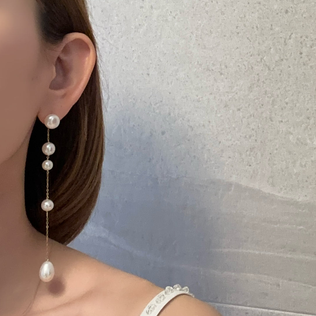 No.17 asymmetry wedding long ピアス　イヤリング - hikari pearl.