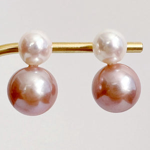 一点もの　k18 Akoya pink  pearl double  pearl ピアス